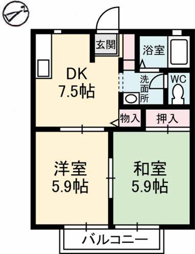エヴァーウェルA(2DK/1階)の間取り写真