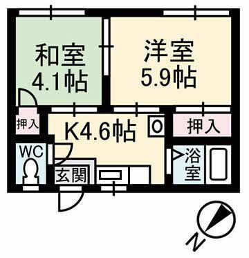 新通コーポ(2DK/1階)の間取り写真
