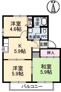 ベルエアE棟(3K/2階)の間取り写真