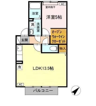 ボナールヴィラ(1LDK/2階)の間取り写真