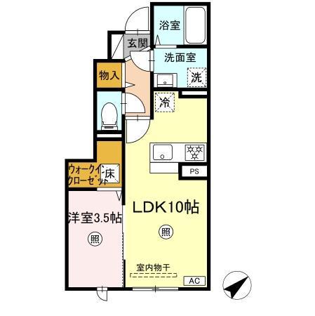 セレーネ寺町(1LDK/1階)の間取り写真