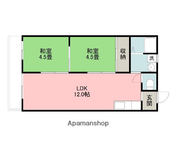 岡本ハイツ(2LDK/2階)の間取り写真