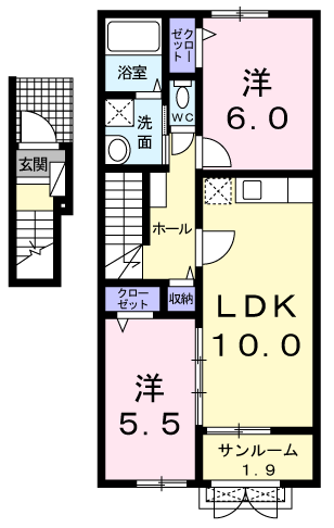 リュープラシード(2LDK/2階)の間取り写真