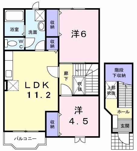 シャン・ド・フルールA(2LDK/2階)の間取り写真