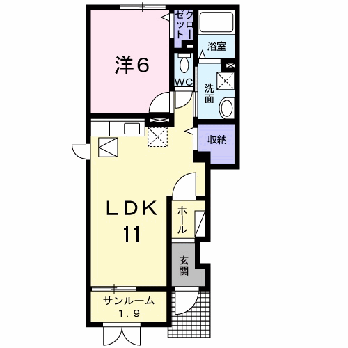 リバーサイド秋里(1LDK/1階)の間取り写真
