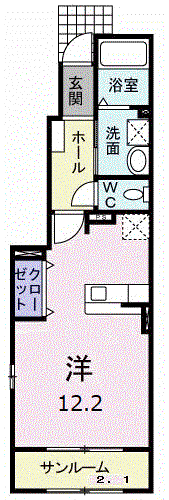 ラックヴィラⅡC(1K/1階)の間取り写真