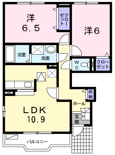 ミルキー・ウェイA(2LDK/1階)の間取り写真