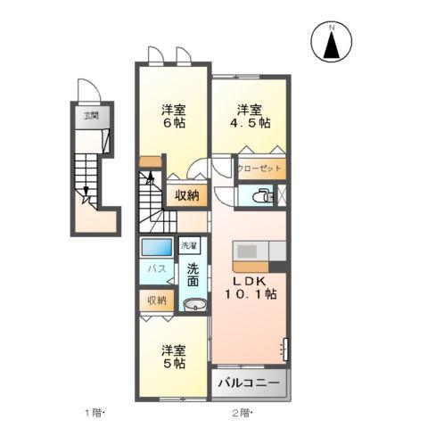 サン・ライズ(3LDK/2階)の間取り写真