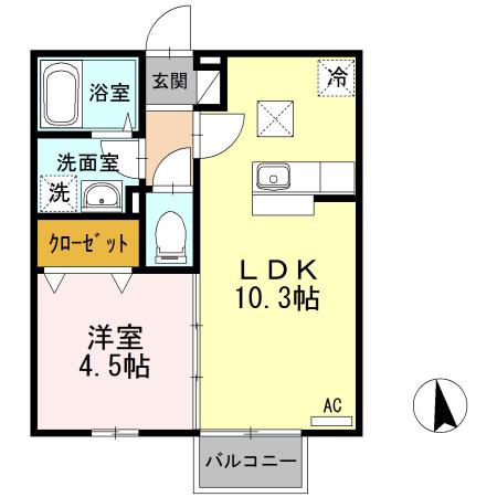 クレールニシヤマⅢ(1LDK/1階)の間取り写真