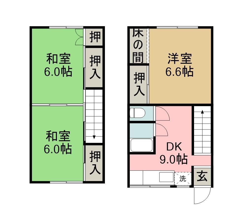 山陰本線 鳥取駅 徒歩12分 2階建 築47年(3DK)の間取り写真