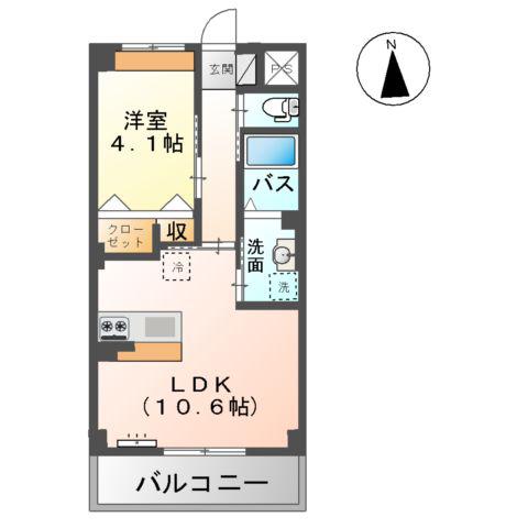 ゼルコバ (1LDK/3階)の間取り写真