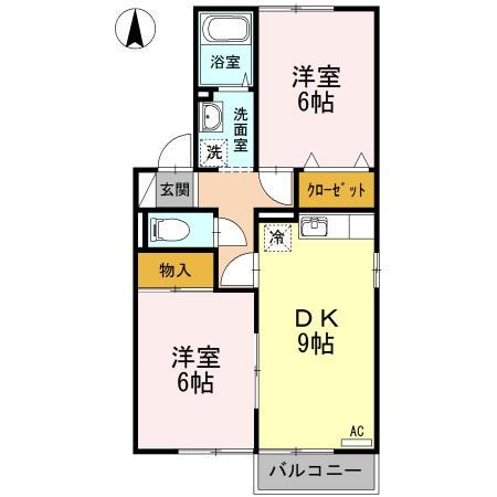 シャルマン南安長(2DK/1階)の間取り写真