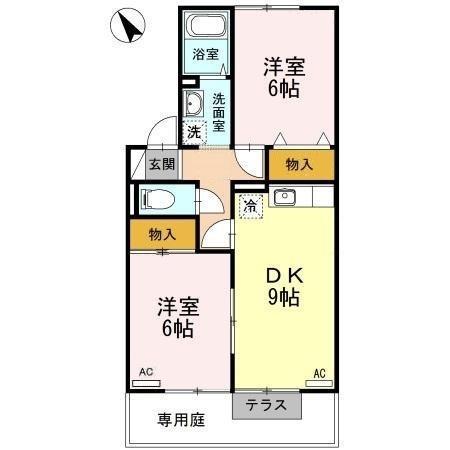 コルヌスガーデン B(2DK/1階)の間取り写真