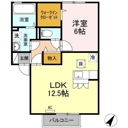 ユヴェール(1LDK/1階)の間取り写真