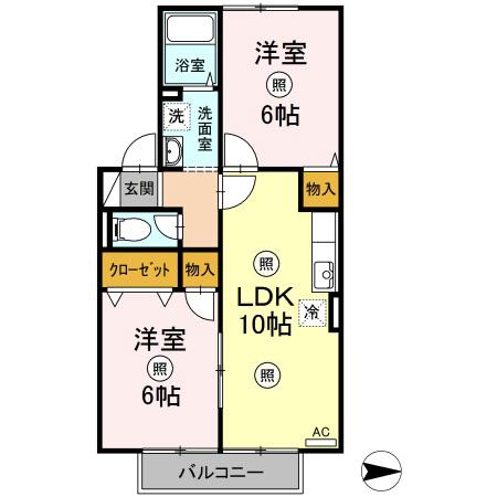 ハイツK(2LDK/2階)の間取り写真
