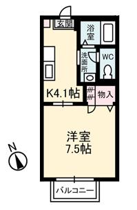 ハイツYOU-WA A棟(1K/1階)の間取り写真