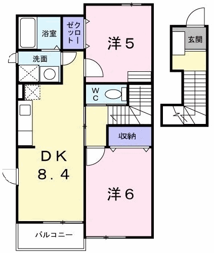 スペランツァ・ソーレⅢ(2DK/2階)の間取り写真