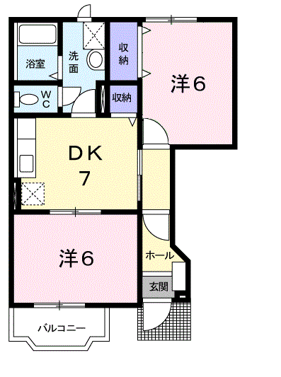 グランシェル(2DK/1階)の間取り写真