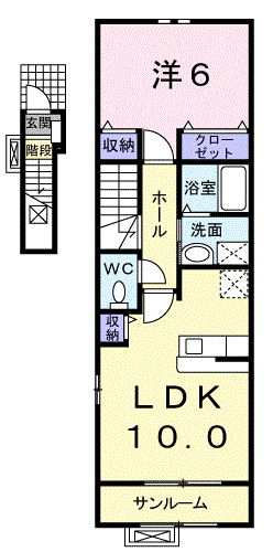 ラックヴィラⅡB(1LDK/2階)の間取り写真