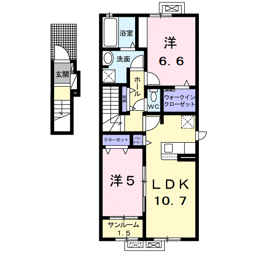 ROSECOLORB(2LDK/2階)の間取り写真