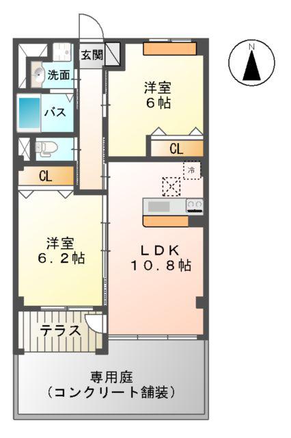ティアクラウン(2LDK/1階)の間取り写真