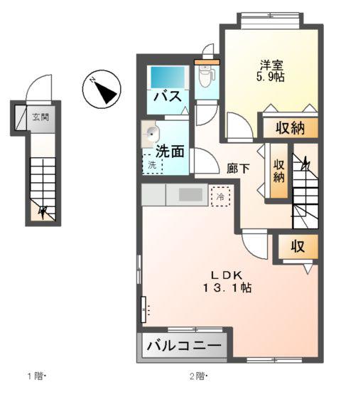 グリーンポート イー(1LDK/2階)の間取り写真