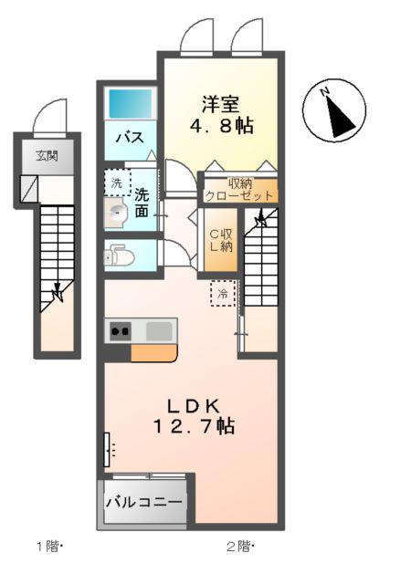 プランドール(1LDK/2階)の間取り写真