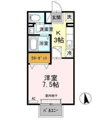 プランドール(1K/1階)の間取り写真