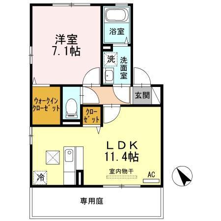 クーランデール(1LDK/1階)の間取り写真