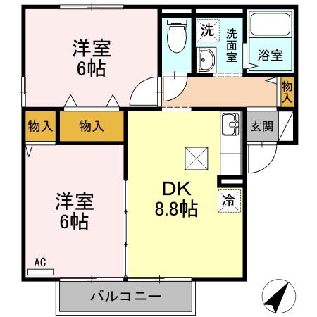 ボナールシャンブルⅡ(2DK/1階)の間取り写真