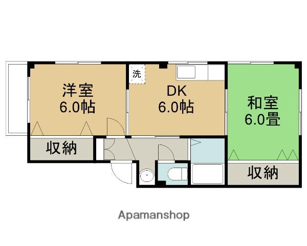ヤマモトハイツ(2DK/2階)の間取り写真