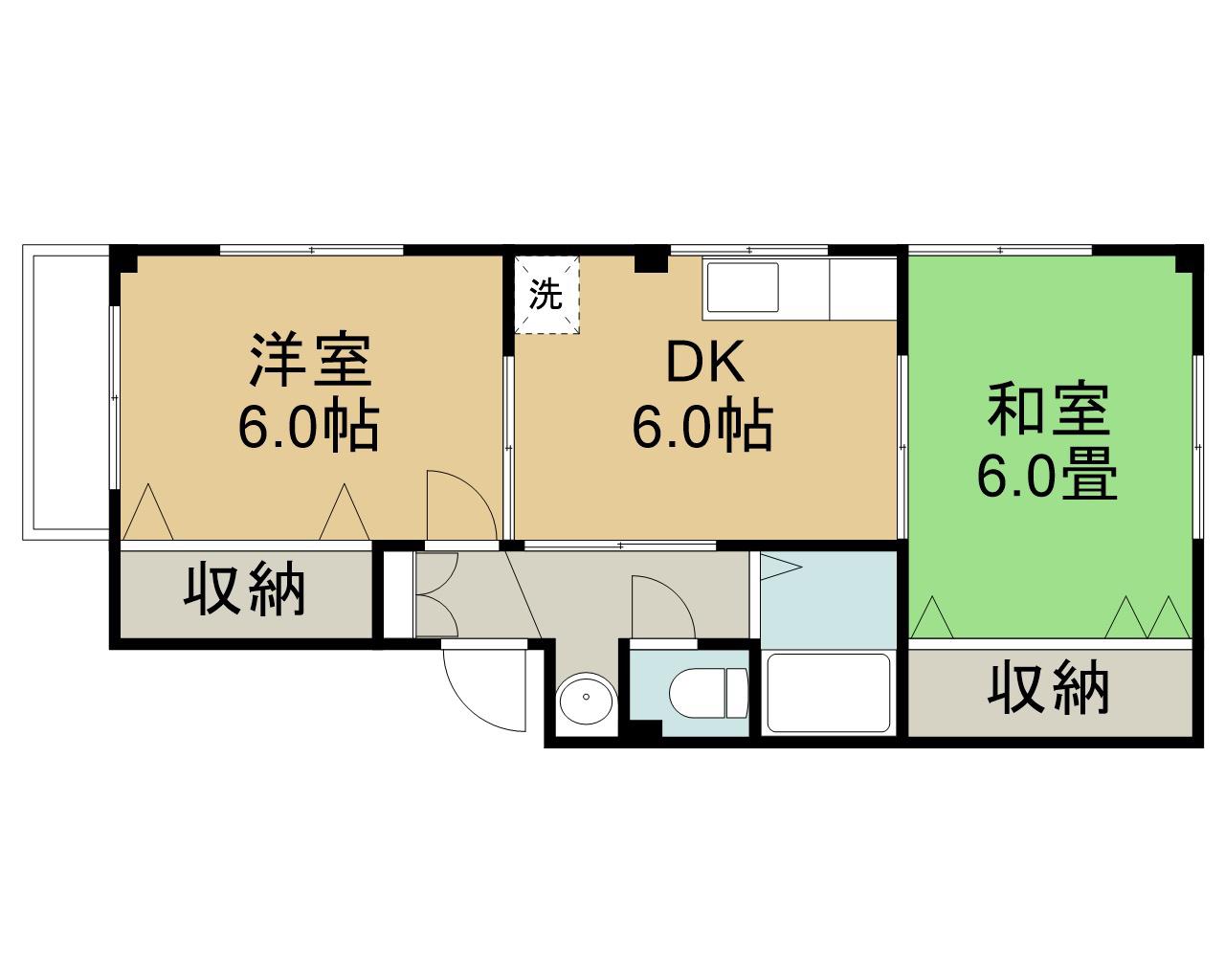 ヤマモトハイツ(2DK/2階)の間取り写真