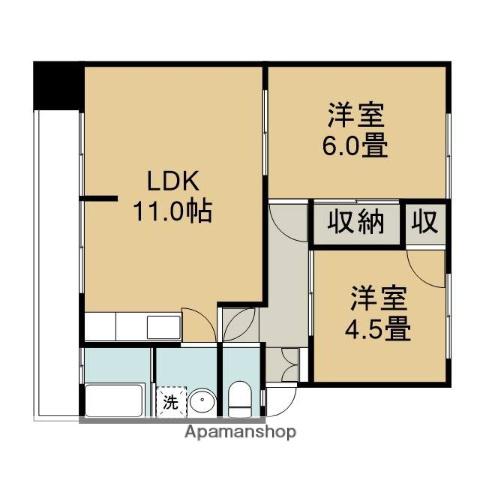 クラウディア湯所(2LDK/3階)の間取り写真