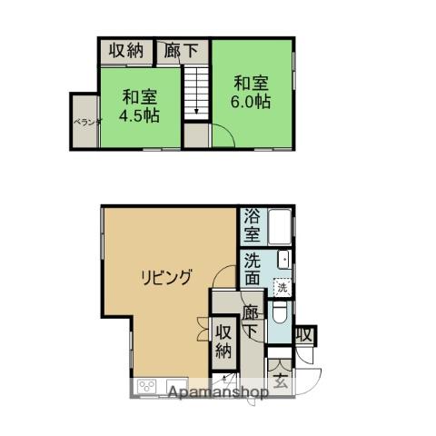 山陰本線 湖山駅 徒歩63分 2階建 築30年(2LDK)の間取り写真