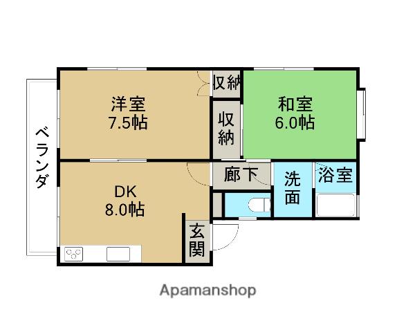 カームマツバ(2DK/2階)の間取り写真