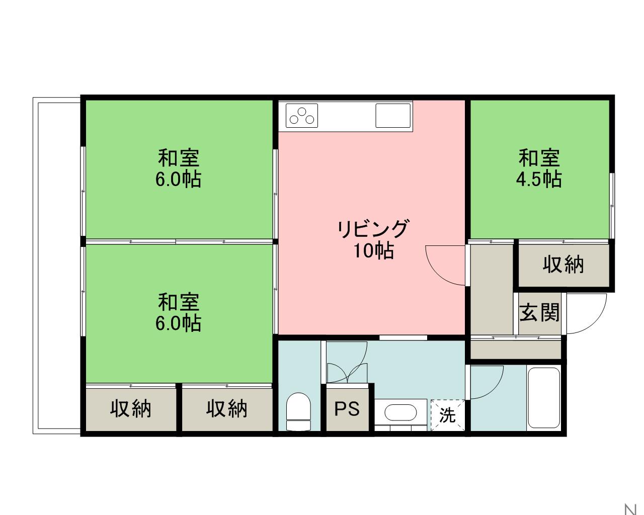大同ハイツ(3LDK/4階)の間取り写真