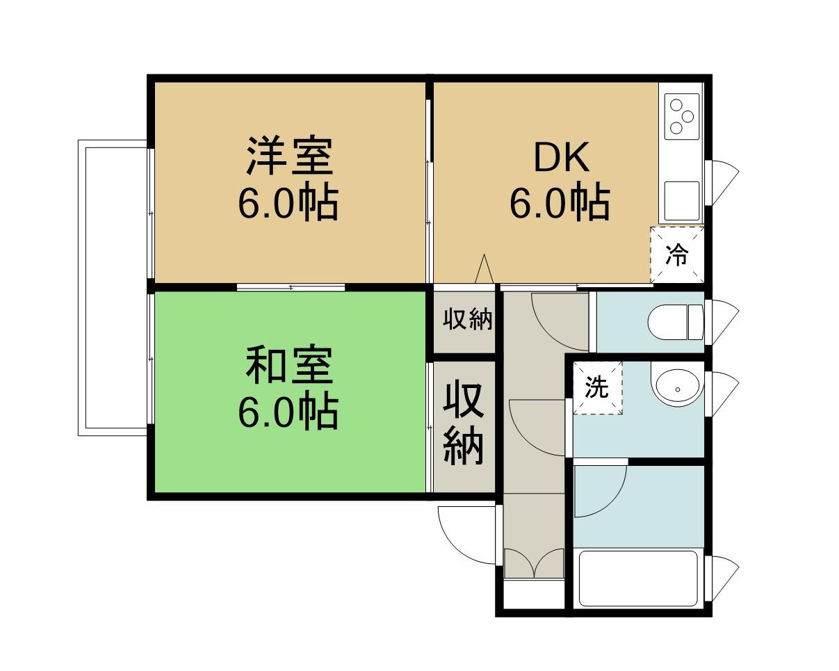 アーバンビューⅤ(2DK/1階)の間取り写真