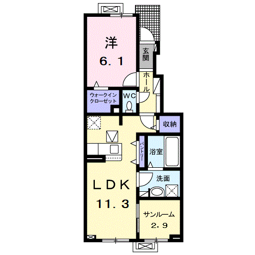 ROSECOLORA(2LDK/1階)の間取り写真