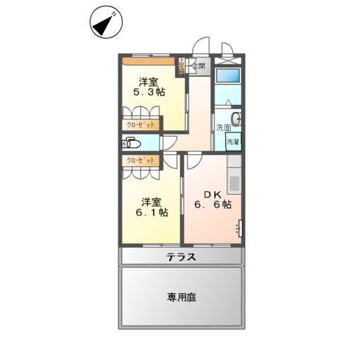 ミキスターA(2DK/1階)の間取り写真