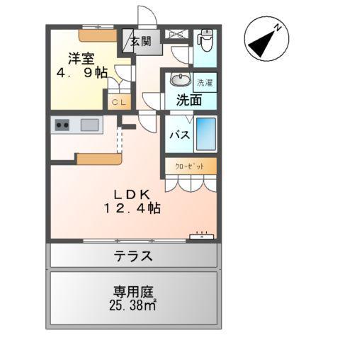ミキスターB棟(1LDK/1階)の間取り写真