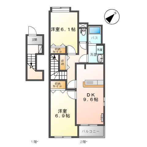 ルミエール(2DK/2階)の間取り写真