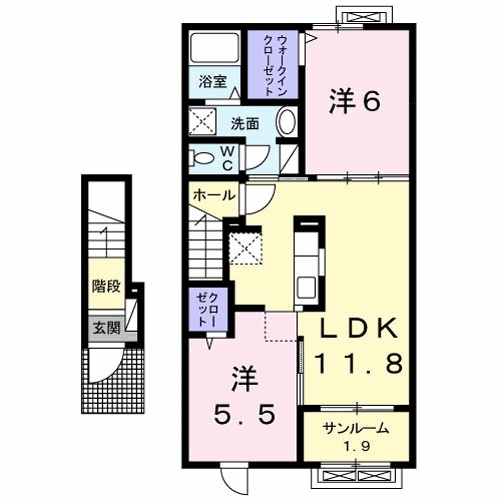 ラヴィアンローズ C(2LDK/2階)の間取り写真