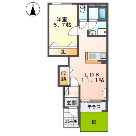 鳥取県鳥取市 2階建 築7年(1LDK/1階)の間取り写真