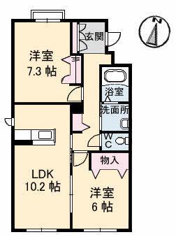 グランマスト新品治(2LDK/1階)の間取り写真