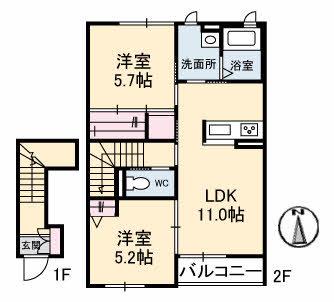セントアイランドD棟(2LDK/2階)の間取り写真