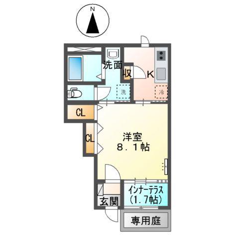 ヴィラ コルヌイエ(1K/1階)の間取り写真