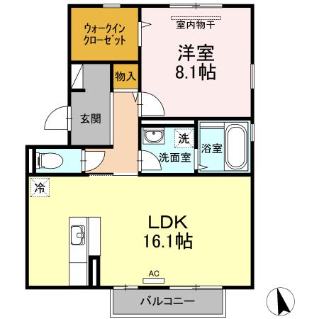 フェリーチェ立川B棟(1LDK/3階)の間取り写真