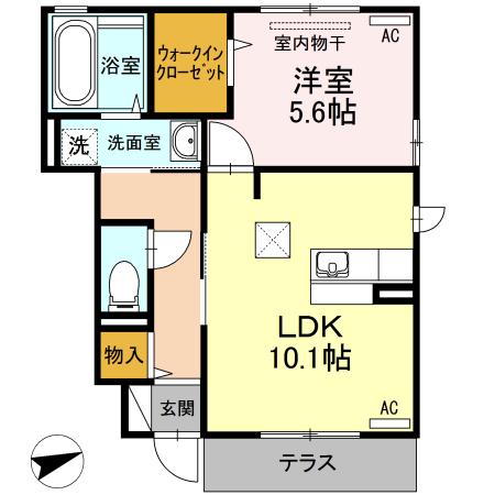 ル・アーブル B棟(1LDK/1階)の間取り写真