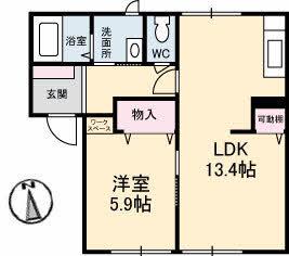 シュベール浜坂(1LDK/1階)の間取り写真