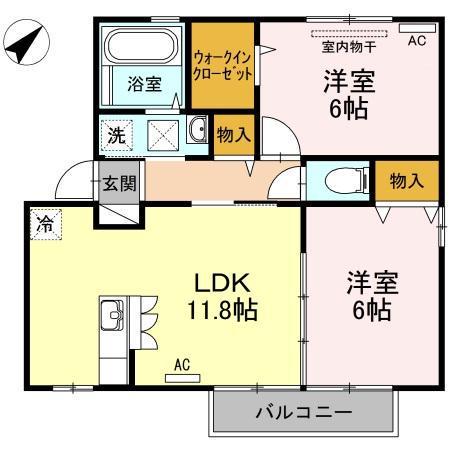セジュールアルファーC棟(2LDK/2階)の間取り写真